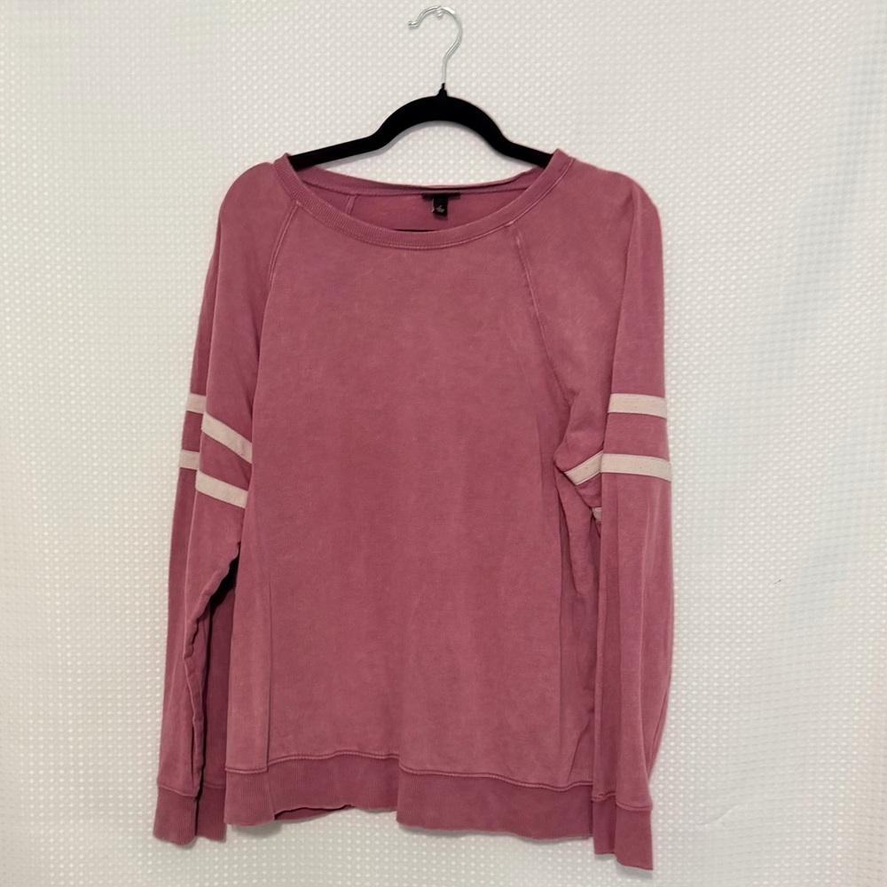 Torrid Mineral Wash Varsity Sweatshirt 1X Pink & White Crew Neck Long Sleeve - Picture 3 of 6